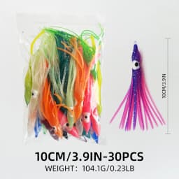 ShareShark 30pcs/bag 20 Mixed Color Glowing Squid Fishing Lure Soft Rubber Octopus Skirt Bait for Sea Bass Tuna Carp