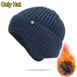 Outdoor Men Winter Knitted Hat Plush Warmth Peaked Cap Earmuff Casual Fashion Faux Fur Lined Hooded Hats Cycling Ear Protection