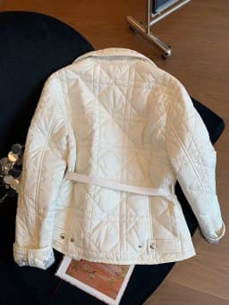 White Small Fragrance Style Collared Diamond Pattern Cotton Jacket Women's Autumn Winter New Style Slim Fit Lightweight Cotto...