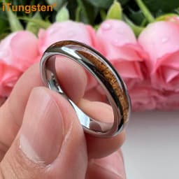 ITungsten 4mm Men Women Koa Wood Ring Nice Tungsten Wedding Band Domed Polished Trendy Jewelry Comfort Fit