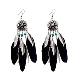Round Retro Women's Dream Catcher Handmade Long Tassel Feather Earrings Female Leaves Pendant Earring Kolczyki Boho Jewelry