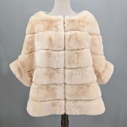Real Rex Rabbit Fur Jacket for Women Zipper Stripe with Batwing Sleeve Furry Vest Thick Tops Dropshipping Winter Coat 1907018