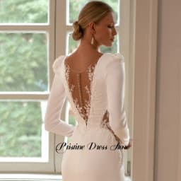 Simple Jersey Long Sleeves Wedding Dress Customized Elegant Sheath Deep V-Neck Appliques Bridal Gown with Court Train for Bride