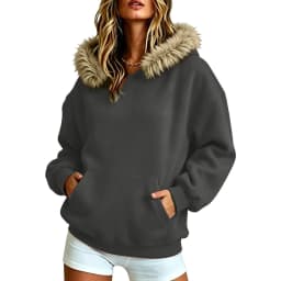 Women Fall And Winter Street Solid Color Hoodie With Pocket And Trimmed Hood Long Hoodie Tunic