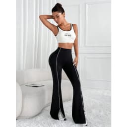 Line splicing simple flared pants for women slim split pants high elasticity hip lifting high waist running fitness yoga pants