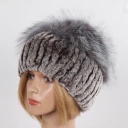 Women's Winter Warm Genuine Fur Hat Scarf Set Real Rex Rabbit Fur Cap with Silver Fox Scarves 2-Piece Natural Fashion Accessory