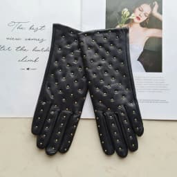New winter women's sheepskin gloves with touch screen and warm velvet rivet style genuine leather gloves