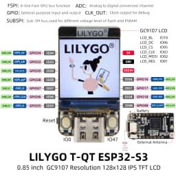 LILYGO® T-QT Pro ESP32-S3 GC9107 0.85 Inch LCD Display Module Development Board WIFI Bluetooth Full Color 128*128 Screen