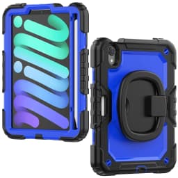 For iPad Mini 7 6 2024, Military Grade Shockproof Silicone Cover with 360 Folding Handle Grip + Handle Shoulder Strap