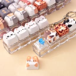 Kawaii Cat Relax 4-Key Keyboard Button Fidget Toy Mini Fidget Keychain Portable Stress Relief Toy Bag Charm Decompression Toy