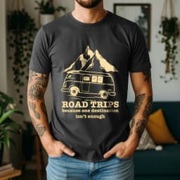 2026 Summer 100% Cotton Road Trips Graphic Oversized Tee Road Trips Camper Van Outdoor Themed Short Sleeve