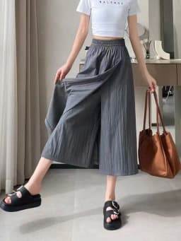 Slimming Ice Silk Casual Skirt Pants Women's Summer Thin Hanging Sense Wide Leg Pants Small Size Asymmetrical Eighteen Pants ...