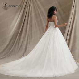BEPEITHY Customized Strapless Glitter Princess Wedding Dresses 2026 Women Sleeveless 3D Flowers Bride Sexy Bridal Gown Vestido