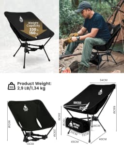 OneTigris Tigerblade Foldable Camping Chairs Lightweight Folding Chair Backpacking Moon Chairs for Travel Beach Fishing Relaxing