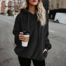 Women Casual Plush Hooded Sweatshirt Half Zip Drawstring Design Long Sleeve Front Kangaroo Pocket Relaxed Winter Pullover
