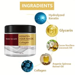 Keratin Hair Mask with Collagen, Hydrates & Moisturizes for Dry Damaged Hair, Enhances Softness, Shine & Elasticity