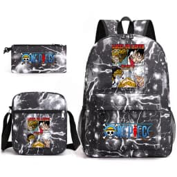 One Piece Luffy Anime Print School Backpack Set 3-in-1 Shoulder Bag Pencil Case for Boys Girls Kids Bookbag
