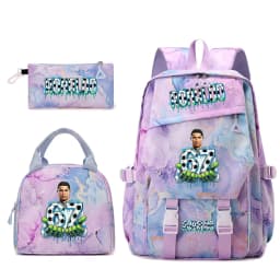 Cr7 Ronaldo 67 Print Student Backpack Set with Lunch Bag Pencil Case Teen Girls School Travel Daypack