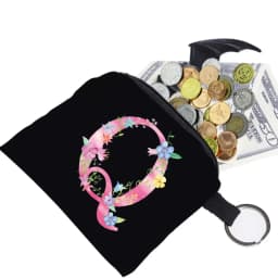 Women's Wallet Coin Purse Small Object Bag Key Ring Buckle Organizers Bags Black Canvas Pink Letter Pattern Print Series