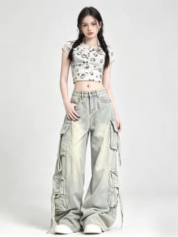 Women's Blue Multi Pocket Cowboy Pants Cargo Y2K Japanese Harajuku Streetwear Aesthetics Retro 90S Jeans Pants Clothing 2025 New