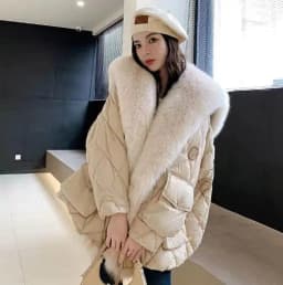 2025 winter new imitation fox fur collar down padded jacket female imitation fur coat warm medium long
