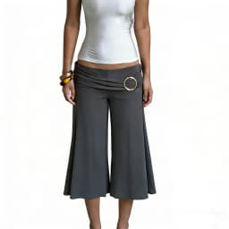 Low Waist Bell Bottom Seven Inch Pants for Women Simple Style Metal Buckle Pleated Pure Color Summer New Arrival Comfortable ...