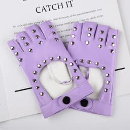 Women Punk Fingerless Dance Gloves with Studs Black PU Leather Rivets Cosplay Performance Dance Gloves Sexy Cool Riding Gloves
