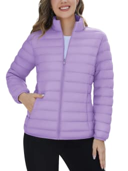 TACVASEN Winter Quilted Puffer Jackets Womens Lightweight Stand Collar Full Zip Up Down Coat Windproof 4 Pockets Thermal Outwear