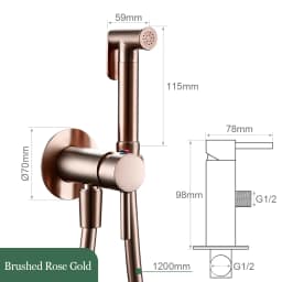 Solid Brass Brushed Rose Gold Bidet Sprayer Faucet Wall Mount Bathroom Mixer with Hose Hand-held Hot Cold Water