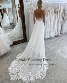 Eightale Boho Wedding Dresses V-Neck Lace Appliques A-Line Spaghetti Straps Customized Court Train Bridal Gown Vestido De Novia