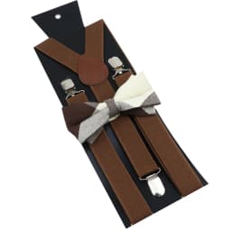 Cotton Brown Plaid Bowtie Suspender Set Elastic Braces Men Black Grey Butterfly Straps Wedding Dress Suit Skirt Accessories Gift