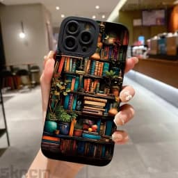 Vintage Purple Bookcase Painted Phone Case For iPhone 16 15 14 13 12 11 Pro Max Mini XS X XR 7 8 16 Plus Silicone Soft Cover