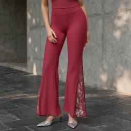 Women Punk Sexy See Through Lace Patchwork Flare Pants Streetwear High Waist Wid Leg Vintage Trousers Y2k Pants Female