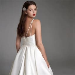 Customized Simple Satin Slit Solid Wedding Dresses Sexy Spaghetti Straps Pleats A Line Bridal Gown Vestido De Noiva with Pockets