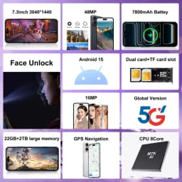 K-Touch IFone 17 Pro Maxi 7.3HD Cell Phone Android 15 Mobile Phones 22G+2TB Smartphone 5G Dual SIM 7800mAh Unlocked Global Version 16+48MP Cellphones