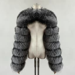BEIZIRU Women's Real Fur Coat Silver Fox Red Fox Two Sleeve 60CM Length Naked Fashion