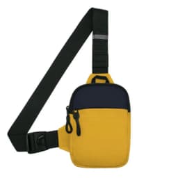 A stylish men's mini crossbody bag, crafted from nylon fabric, featuring a honeycomb-patterned back panel designed to hold a mob