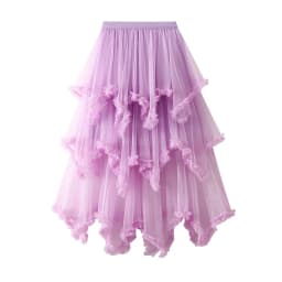 Black fungus edge irregular mesh cake skirt, mid length, high waist, big swing, fluffy fairy gauze skirt, long skirt, 2025 women