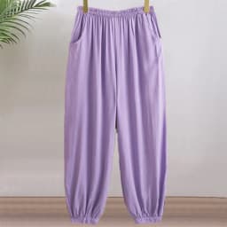 High Waist Lantern Pants Casual Cotton Silk Large Size Printed Long Trousers for Middle-Aged And Elderly Women