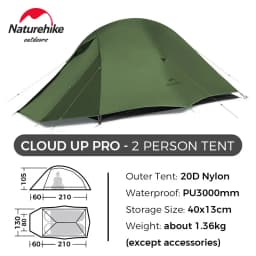 Naturehike Cloud Up Pro 1 2 3 Person Tent Outdoor Camping Tent Ultralight Waterproof Tent Free Standing Hiking Backpacking Tent
