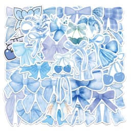 50PCS Blue Cartoon Bow Stickers Exquisite and Cute Handbooks Material Phone Cases Laptop Suitcases Water Cups Waterproof Sticker