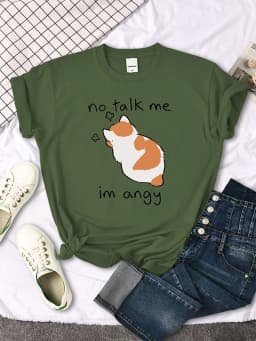 No Talk Me Cute Angy Cat T-Shirt Woman Solid Tops Women Harajuku Style Casual Tees Oversize Soft Female Short Sleeve
