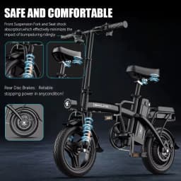 500W G11 Electric Bicycles Ebike E-Bike For Adults, 3-Riding Modes, 14' Foldable Ebike, With Charger And Battery, MAX Speed 19.9 MPH, Rear Disc Brakes, With A Basket And Lock, Durable And Lightweight Frame, All-Terrain Foldable Ebike
