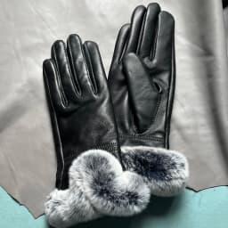 Autumn winter women's genuine leather gloves 100% real rex rabbit fur genuine sheepskin mittens black red blue pink