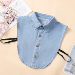 Women's Blue Washed Denim Pointed Collar Fake Collar, Professional Casual Versatile Decoration Half Shirt Style Collar