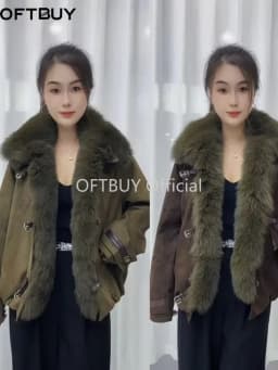 OFTBUY Women's Oversize Goose Down Jacket Big Natural Fur Collar Puffer Coat Fashion Windproof Outerwear with Fur for Female