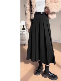 Gray Woolen High Waist A-Line Midi Skirt Women's Autumn New Style Slimming Drapey Pleated Skirt Korean Style Commute
