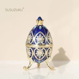1Pc Hand Painted Enameled Red Faberge Egg Style Decorative Trinket Box Hinged Unique Gift for Family