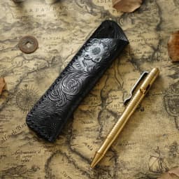 Genuine Leather Pencil Bag with Flower Embossed Leather Boy's and Girl's School Students Pen Holder Simple Retro Pencil Bag