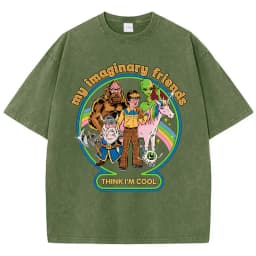 My Imaginary Friends Think I'M Cool Washed Retro Men T-Shirt Soft Casual Oversize T-Shirt Cotton Tee Clothes Summer Loose Tshirt